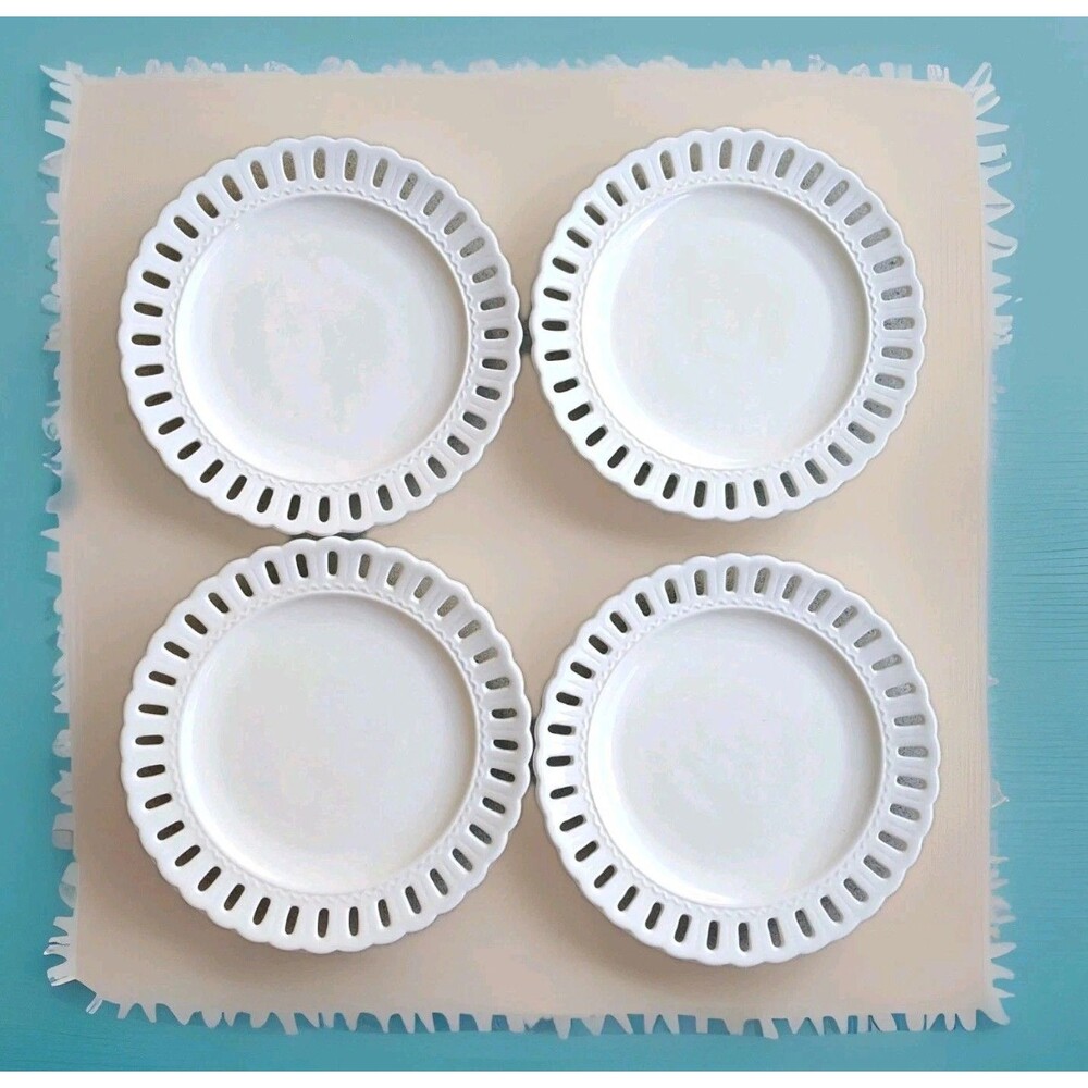 Portmeirion Studio PS Valerie Dinner Plates Set Of Four White Pierced Edges - Picture 1 of 5